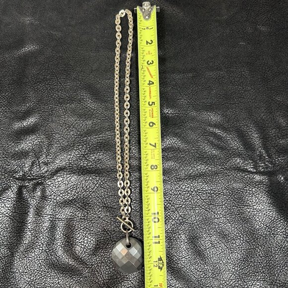 VTG ITAOR ITALY STERLING SILVER 925 NECKLACE CHAIN & FACETED ONYX ROUND PENDENT - Picture 10 of 11